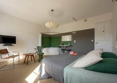 Chambre d'hôtes Opaline au Metafort, Luberon - Mont-Ventoux. TOut confort, coin salon, bain privatif, lit double.